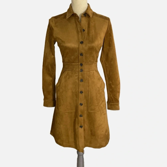 a loves a Dresses & Skirts - a loves a Button Front Faux Suede Shirt Dress Size XS Brown Above Knee Western